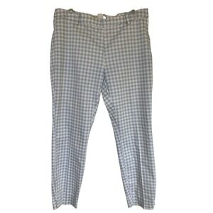 H&M Light Blue Gingham Check Tapered Leg Pants Size 12 Preppy Office Cotton Mix‎
